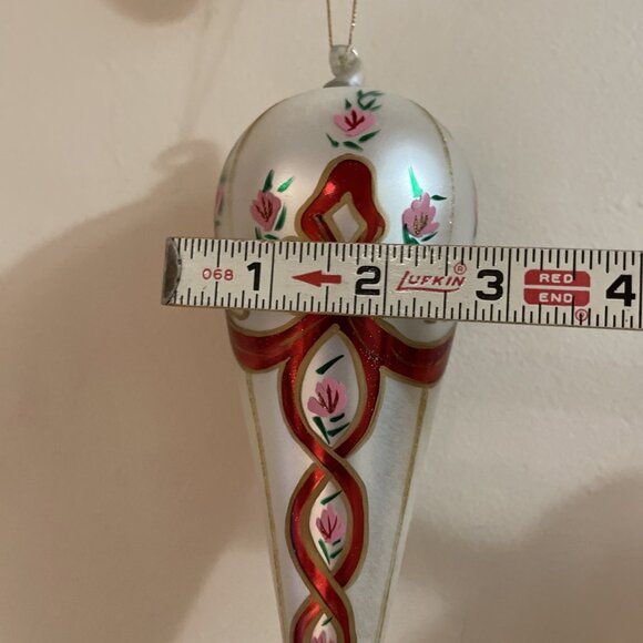 Kurt Adler Hand Blown Glass Christmas Ornament Hand Painted Ribbons Floral 8" - Picture 7 of 7
